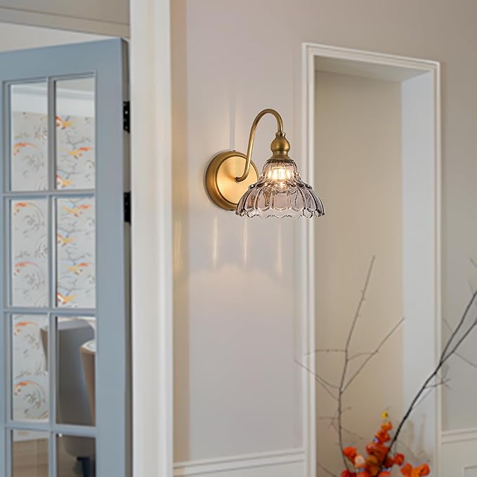 Vintage Grey Lampshade Bedroom Wall Sconces Bathroom Wall Sconce Light Wall Light Fixtures for Hallway Kitchen Dress Room