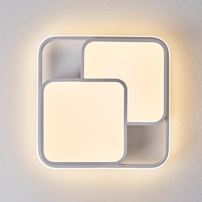 Square LED Ceiling Light with Remote, 60W Dimmable Flush Mount Ceilings Light Fixtures, Modern Light Fixtures Ceiling Lamp LED Chandelier for Bedroom Living Room Kitchen, White/15.7in