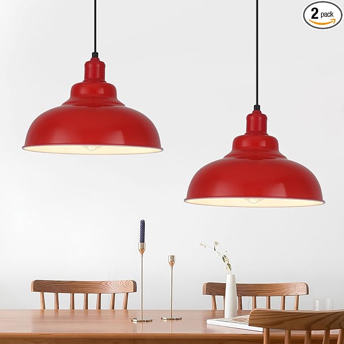 Red Farmhouse Pendant Lights, Modern Pendant Light, 11.4in Pendant Lights Kitchen Island, Adjustable Height, 2 Light Industrial Pendant Light Fixtures for Dining Room,Bedroom, Hallway