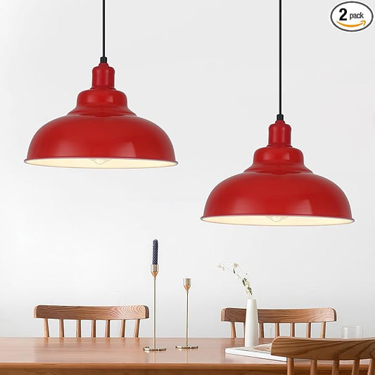 Red Farmhouse Pendant Lights, Modern Pendant Light, 11.4in Pendant Lights Kitchen Island, Adjustable Height, 2 Light Industrial Pendant Light Fixtures for Dining Room,Bedroom, Hallway