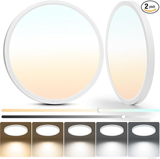 2-Pack 12 Inch Dimmable LED Flush Mount Ceiling Light – 24W 2640LM Ultra Slim 0.72", 5CCT (2700K-6500K), Easy DIY Installation Fixtures for Bedroom, Kitchen, Hallway, Laundry Room, White