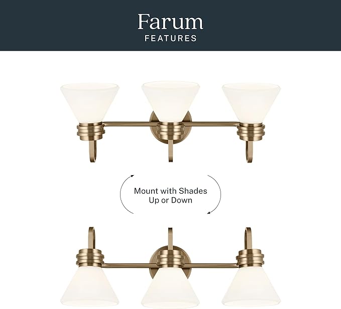 Kichler Farum 26" 3-Light Bathroom Vanity Light Fixture with Opal Glass in Champagne Bronze for Mirror, Modern Wall Mount Over Single or Double Vanity (26" W x 9.5" H), 55155CPZ