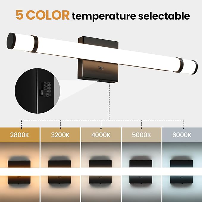 Black Bathroom Vanity Light Fixture 23 Inch 14W Dimmable 5CCT LED Vanity Lights for Bathroom Lighting Fixtures Over Mirror Bath Wall Sconce Bar