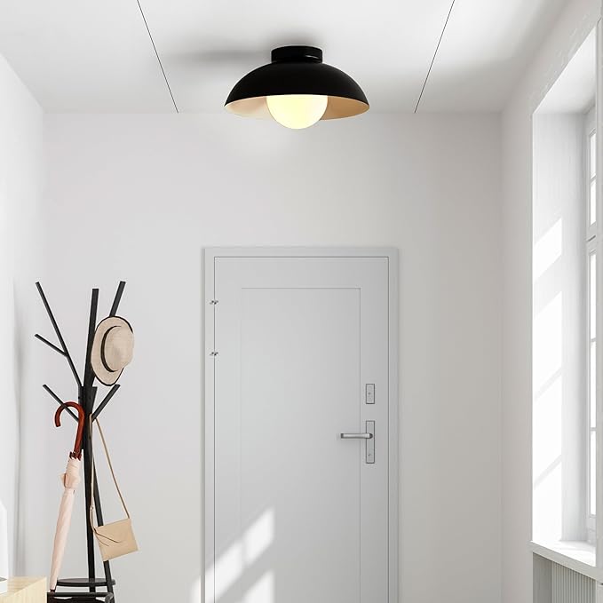 Globe Electric 66000076 1-Light Flush Mount Ceiling Light, Matte Black and White Opal Glass Dual Shade, Modern Lighting for Kitchen Island or Dining Room, Wall and Dimmer Switch Compatible