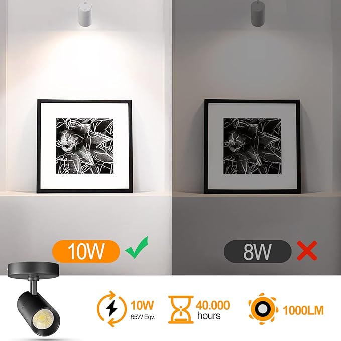 VANoopee 3-Color Dimmable LED Ceiling Spotlight Flush Mount Adjustable Spotlight Directional Spot Lights Indoor Bright Accent Fixture for Living Room Bedroom - CRI90 36° Flicker Free 10W 1000lm Black