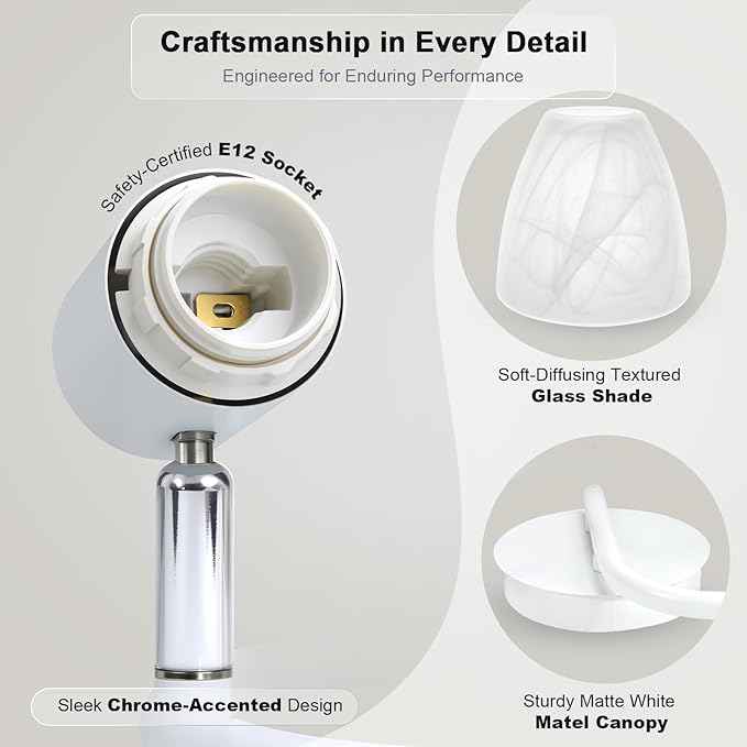 HiBay 3-Light Track Lighting, Modern Glass Ceiling Light Fixture White, Directional Flush Mount Spotlight Round for Kitchen, Bedroom, Living Room, E12 Base, No Bulbs