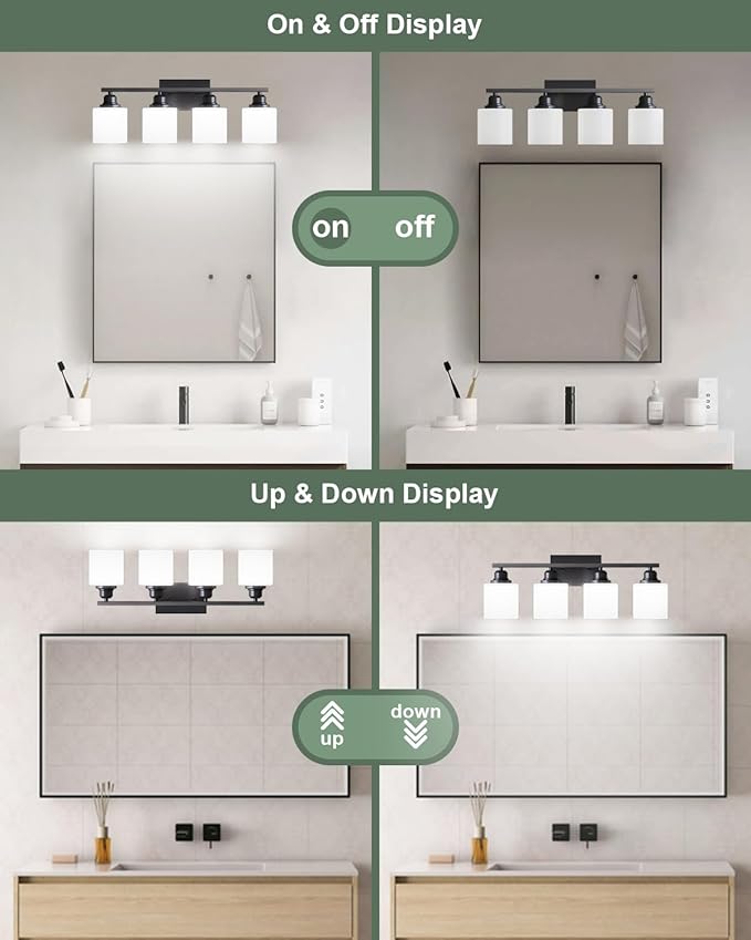 Sailstar Vanity Light Fixtures, Matte Black, Over Mirror, Modern Bathroom Light, Anti-Rust Nickel Finished, 4-Light, E26 Standard Sockets, Easy Installation, 24 Months Replacement