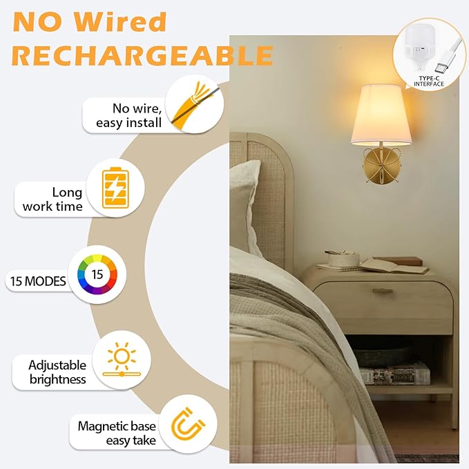 PASSICA DECOR Bow Wireless Battery Operated Wall Sconce Set of 2, Rechargeable Dimmable LED Lights with 15 Colors, Timer, Remote Control,Bow Lamp for Girls Rooms,Bedroom Living Room