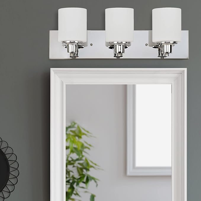 Design House Dane 3-Light Vanity Light, Polished Chrome Finish, Frosted Glass Shades, Dimmable, Bathroom Wall Fixture – Design House, 587478