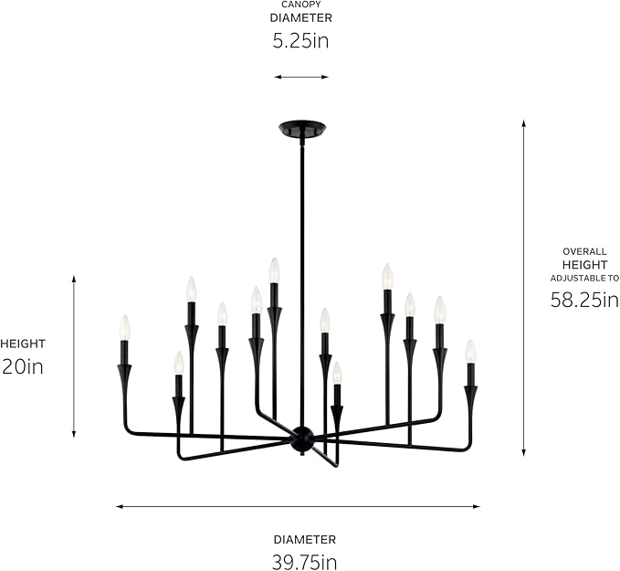 Kichler Alvaro 12-Light Multi-Tier Chandelier, Soft Modern Light in Black, for Foyer, Great or Living Room or Large Dining Room (20" x 39.75"), 52692BK