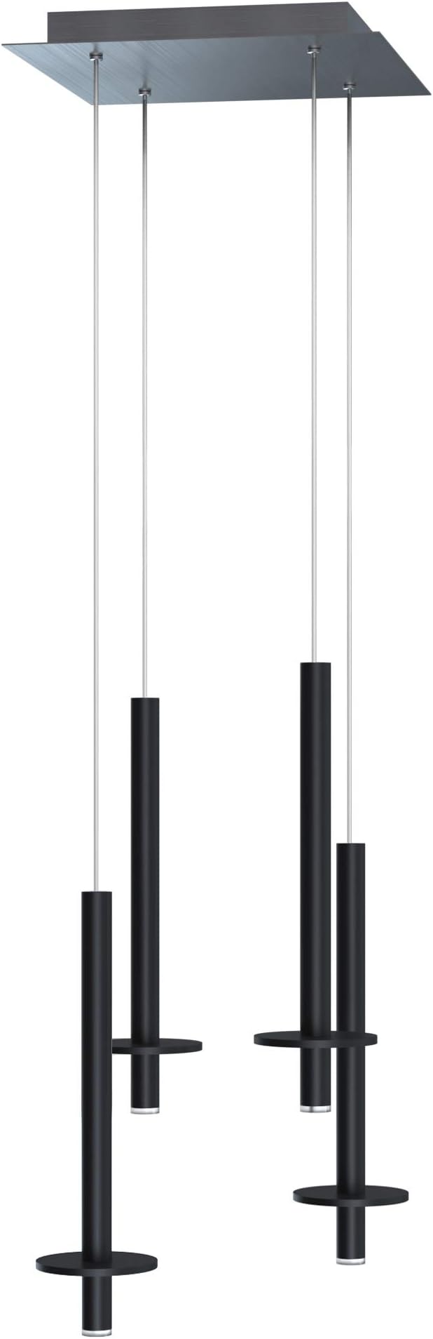 Draco 4 Pendant Lighting Black – LED Hanging Light Fixture for Kitchen Island, Bar, Foyer – Equilateral Cluster of Mini Metal Rod Pipe Tube Cylinders – Dimmable, Adjustable Wire, Lamp Bulb Included