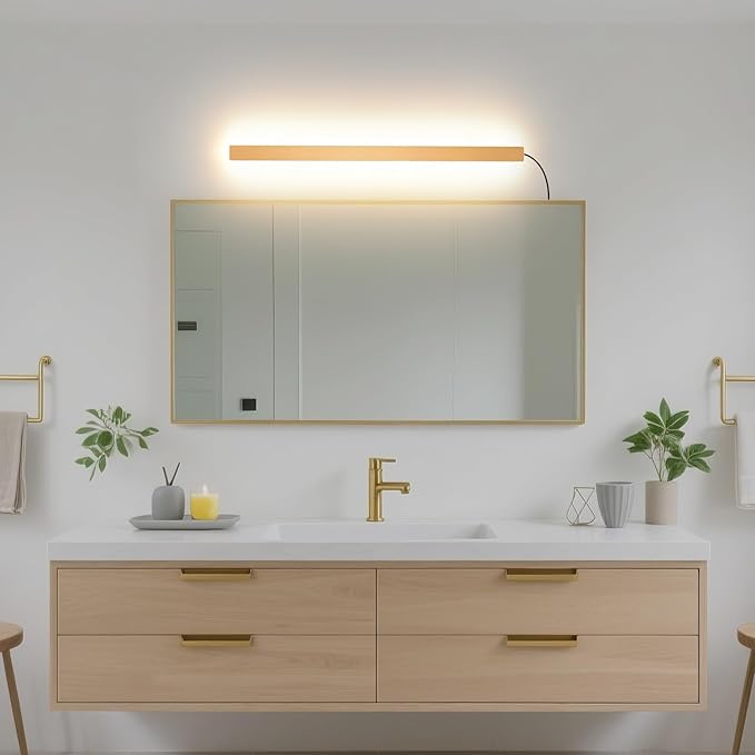 KELUOLY Modern Plug in Wall Lights, 31.4 inch Frosted Gold LED Long Wall Sconce, 16W Warm White 3000K Acrylic Indoor Wall lamp,with 59" Plug Cable for Bedroom, Living Room, Hallway