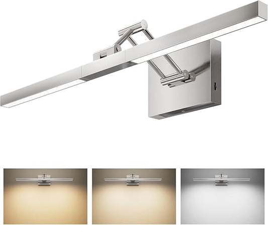 VONLUCE 24" LED Bathroom Vanity Light, 3CCT Modern LED Vanity Lights with 360° Rotatable Head & Swing Arm, 10.3W Bathroom Light Fixture Over Mirror, LED Lights for Bathroom Bedroom, Brushed Nickel