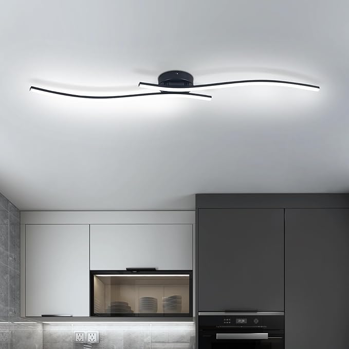 28W Linear Ceiling Light Black Modern LED Ceiling Light Fixture 6000K Aluminum 39.37Inch Long Ceiling Lamp for Hallway, Kitchen, Bedroom, Dining Room
