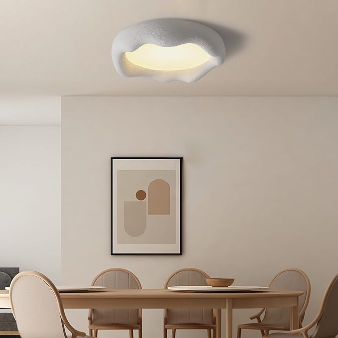 JAYMP Modern Ceiling Light, LED Dimmable Remote Control Ceiling Lamp for Dining Room Living Room Japanese Wabi-Sabi Style Lighting Fixture (Matte White, 49cm/19.3inch)
