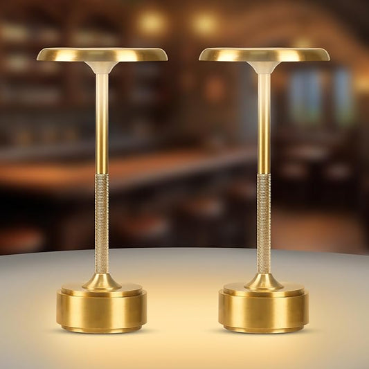 HAPYGI 5200mAh Rechargeable Cordless LED Table Lamps Touch Sensor Light, 3-Levels Portable Dimming Wireless Battery Operated Lamp,Night Light/Restaurant Table/Outdoor/Coffee/Bar (Gold Set of 2)