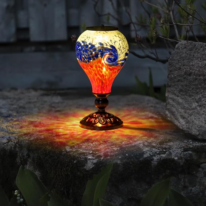 Outdoor Solar Lantern Waterproof Glass Table Lamp 9.8" H Hot Air Balloon Solar Lanterns Led Garden Lights for Patio Desk Garden Yard Tabletop Decor Ideal Gifts(Blue-Red)