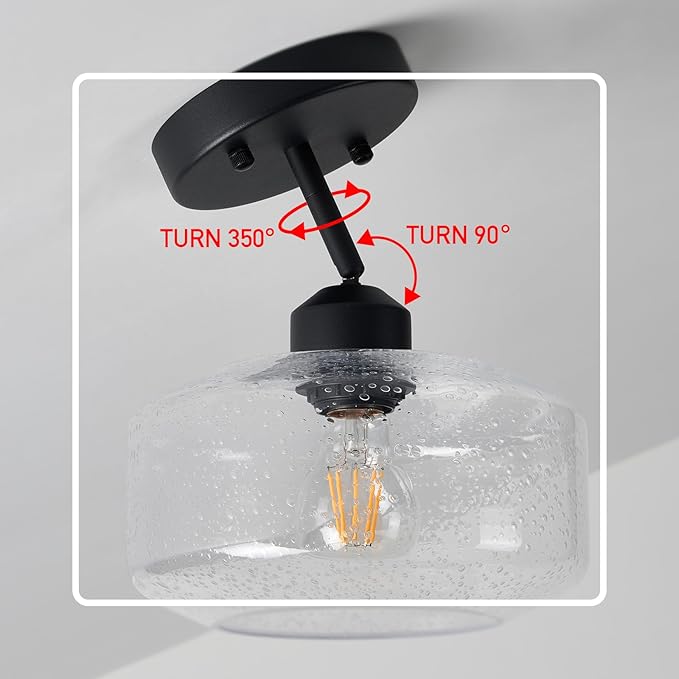 TeHenoo Sloped Ceiling Light with Clear Seeded Glass Shade, Adjustable for Kitchen,Hallway,Living Room