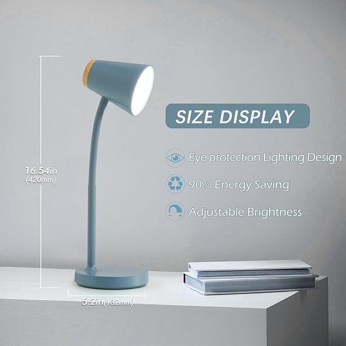 EJIAXIN Desk Lamps for Home Office - Small LED Desk Lamp Touch Dimmable Reading Light for College Dorm Room - Adjustable Flexible Gooseneck Table Lamp for Bedside Bedroom Nightstand Blue