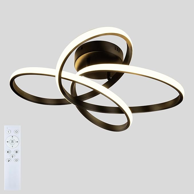 Modern LED Chandelier, 50W LED Ceiling Light with Remote Control, 3000-6000K Color Temperature Changing, Black Chandelier for Bedroom, Entryway, Hallway, Kitchen