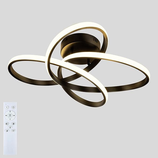Modern LED Chandelier, 50W LED Ceiling Light with Remote Control, 3000-6000K Color Temperature Changing, Black Chandelier for Bedroom, Entryway, Hallway, Kitchen
