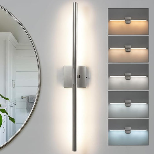 Brushed Nickel Vanity Light Fixtures for Bathroom Over Mirror 30 inch LED Bath Sconces IP44 5CCT Adjustable Morden Picture Lights for Paintings (Built-in Dimmer)