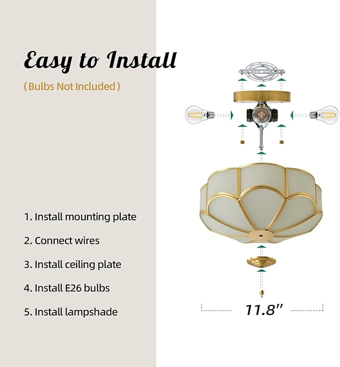 Gold Vintage Brass Ceiling Light - Small 11.8 Inch Milk Glass Mid Century Flush Mount Lighting Fixtures - Art Deco Antique Modern Lamp for Hallway Bedroom Kitchen Entryway Laundry Foyer Bathroom Hall