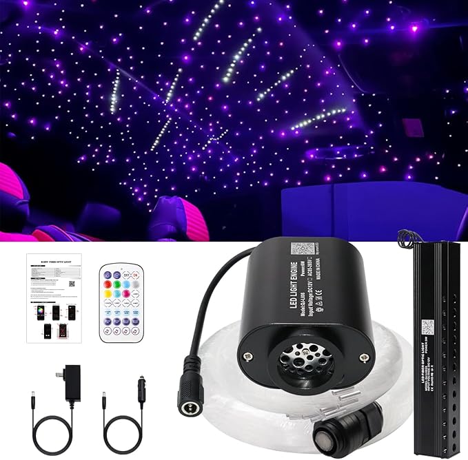 AMKI Mini 6W 500pcs 0.03in 9.8ft Twinkle Starlight Headliner Kit+180pcs Meteor Shooting Star Pure White,Sound Activated Fiber Optic Starlight Box APP/Remote Control for Car Home Star Ceiling Decor