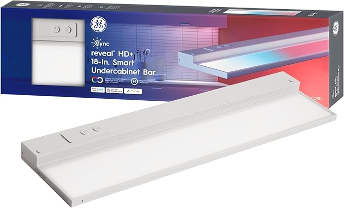 GE Cync Reveal HD+ Smart Undercabinet Light Fixture, Color Changing Undercab Light, Smart Wi-Fi Kitchen Light, Works with Alexa and Google Home, 18-in Bar, 93131251
