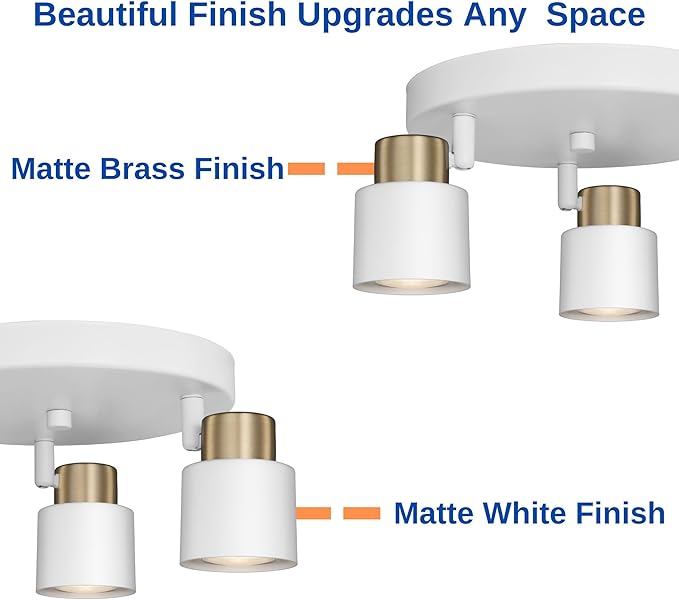 3 Light Track Lighting Kit, Matte White Brass Finish Canopy with Moden Flush Mount Ceiling Spotlight for Kitchen,Dining,Living Room,Home Improvement