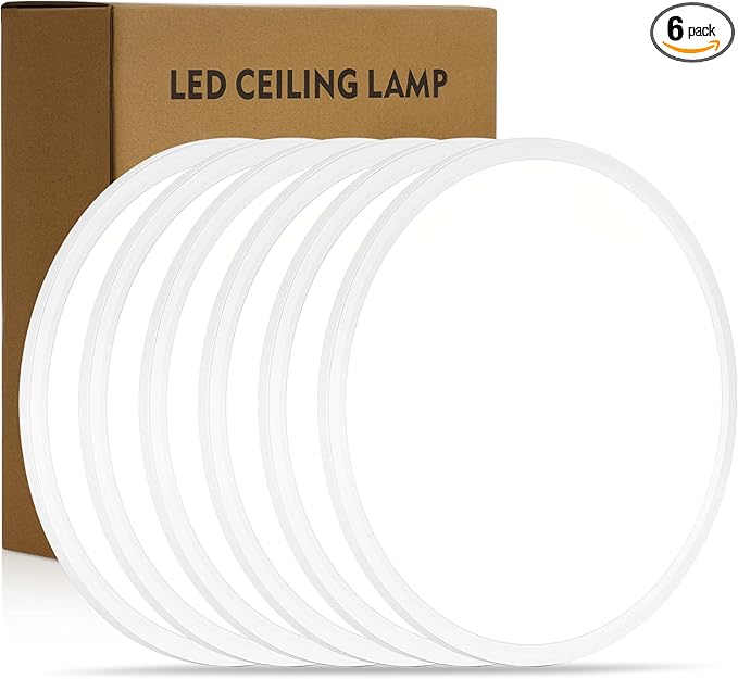 14.9 Inch 6PK LED Flush Mount Ceiling Light, ETL ,32W, 3343LM, 3000K/3500K/4000K/5000K/6500K CCT Selectable, 0.66in Ultra Thin Round Flat Panel Ceiling Light Fixture for Bedroom, Kitchen, (White)