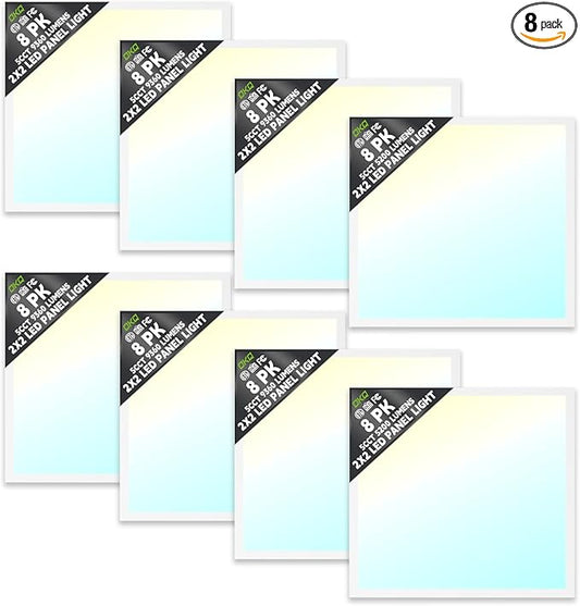 OKQ 2x2 LED Flat Panel Light Drop Ceiling Office Fixture,5 CCT 3000K-6500K Adjustable & 5 Wattage Selectable, 0-10V Dimmable, 2X2 LED Flush Mount Ceiling Light,ETL Listed 8 Pack