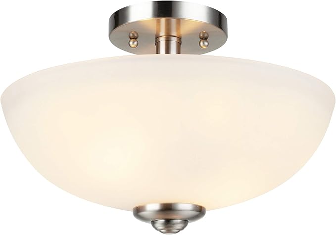 GLOBE Electric 61025 Vienna 2-Light Semi-Flush Mount, Brushed Nickel, Frosted Glass Shade, Bulb Not Included