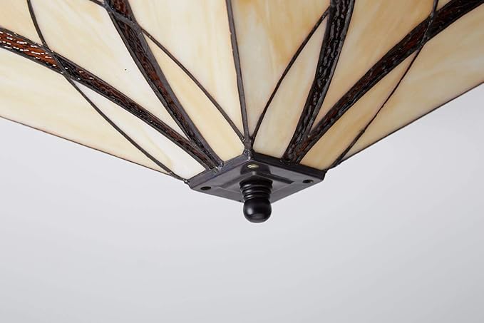 DIRYZON EUL Tiffany Style Mission Semi Flush Ceiling Light Antique Brass and Art Colorful Glass Shade 3 Lights