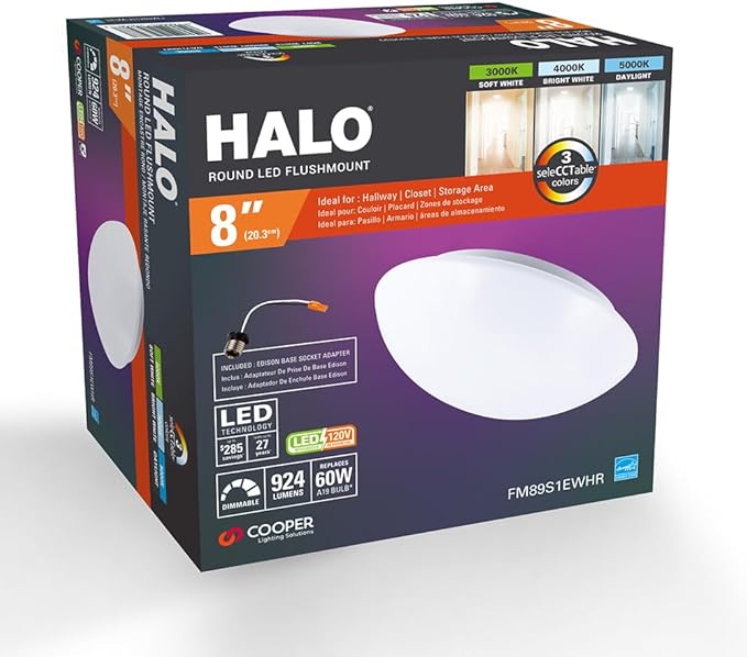 HALO 8 inch LED 3CCT Selectable Low Profile Round Flushmount