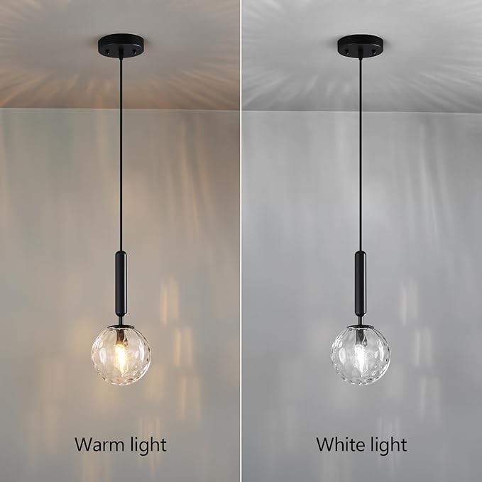 Modern Black Pendant Light Hanging Fixture Light for Kitchen Island Mid Century with Globe Pendant Light Clear Glass Pendant Lighting for Living Room Bedroom Entryway (1 Pack)