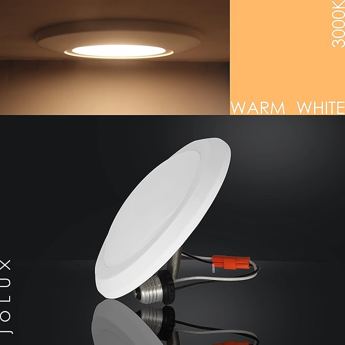 Jolux 7.5inch LED Disk Lights Surface Flush Mount Ceiling Disk Light, 4/5/6 inch Recessed Can Lights,15W=100W,3000K Warm White, Dimmable,Easyinstall with Extension Spring Hook for Free-Length,6Pack