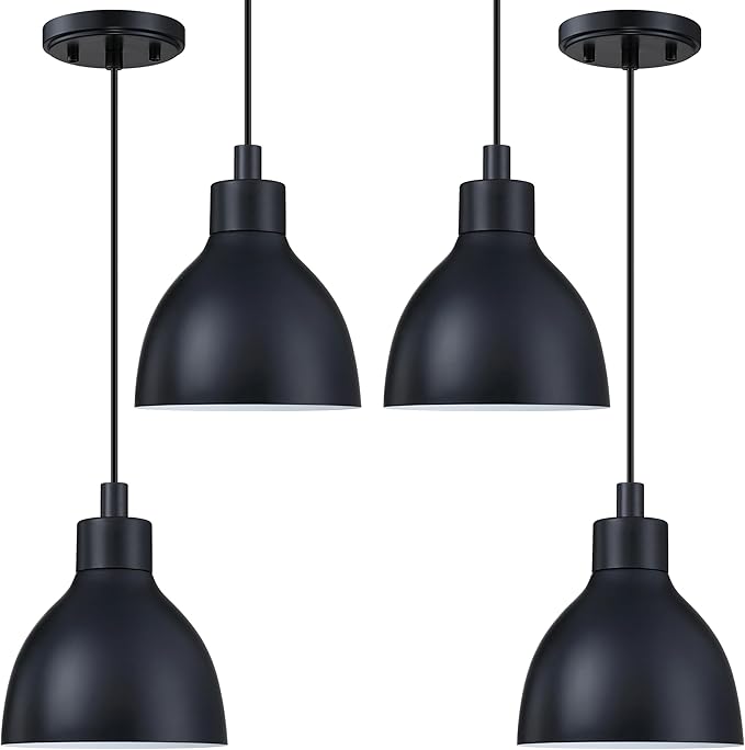 Single Hanging Kitchen Island 6" Drum Industrial Metal Pendant Ceiling Light Fixtures for Over Sink,Dining Room,Corridor,Entryway,Hallway 4 Pack Black