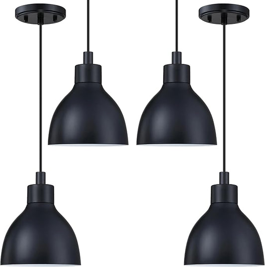 Single Hanging Kitchen Island 6" Drum Industrial Metal Pendant Ceiling Light Fixtures for Over Sink,Dining Room,Corridor,Entryway,Hallway 4 Pack Black