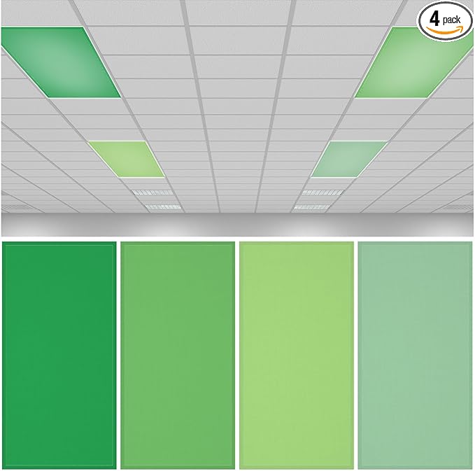 QOUBAI 4PCS Fluorescent Light Covers, 4x2 Feet Magnetic Light Cover Fluorescent Lights Shade Panel Positive Inspirational Ceiling Lights Filters for Office Classroom Home Drop Ceiling Green