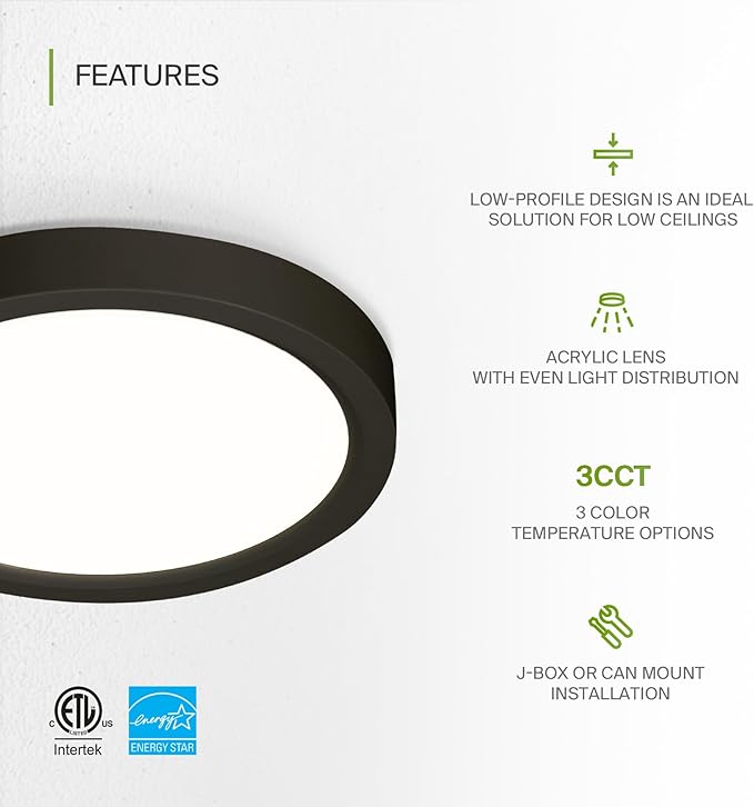 ASD LED 5" Round Flush Mount Light | 10W 720LM 3000-5000K 120V | 3CCT, Dimmable, Ultra Slim, ETL Listed | Thin Surface Lamp, Bedroom Ceiling Lighting | Bronze, 12 Pack
