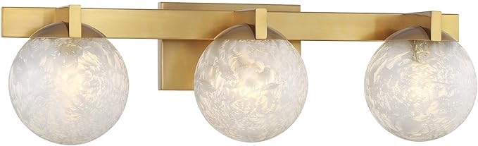 Savoy House 8-1017-3-322 Darien Contemporary Ice Glass Bathroom Vanity Wall Light, 3-Light 180 Total Watts, 7" H x 25" W, Warm Brass