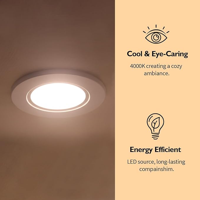 Jolux 5/6" Adjustable Height LED Retrofit Recessed Lighting 4 Pack,Dimmable Can Light,800 lumens 4000K Cool White,12W=60W,ETL Damp Rated,Easy Screw-in Install,Flat Trim,