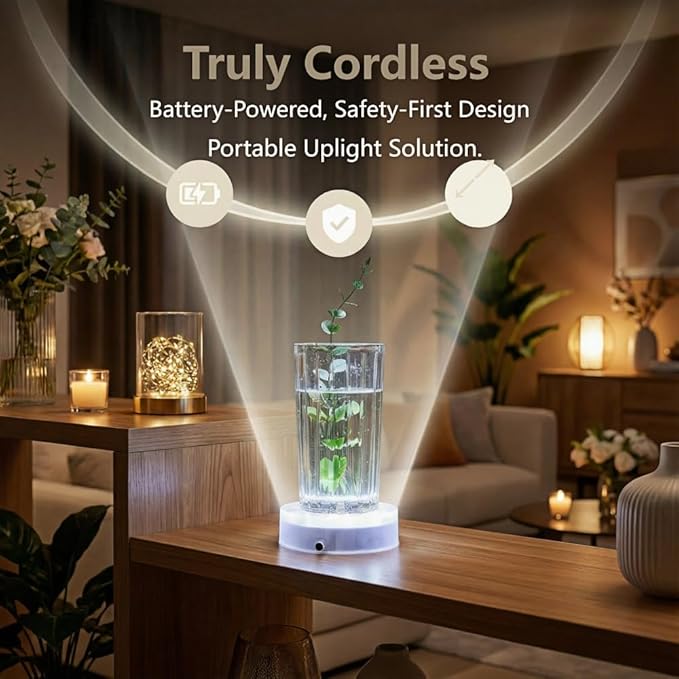 Simplelight 4 Inch Round LED Light Base- Perfect for Glass Art, Ideal Led Display for Vases, Centerpieces (4inch LED Vase Base Light, White)