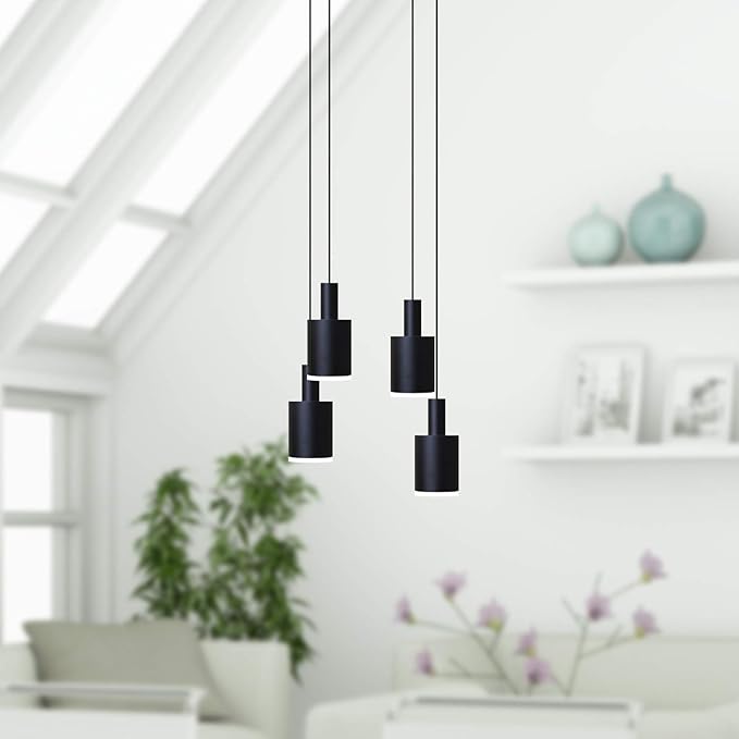 Virgo 4 Mini Pendant Lighting Black - LED Hanging Light Fixture for Kitchen Island, Bar, Foyer - Cluster Pendants - Dimmable, Adjustable Wire, Lamp Bulb Included