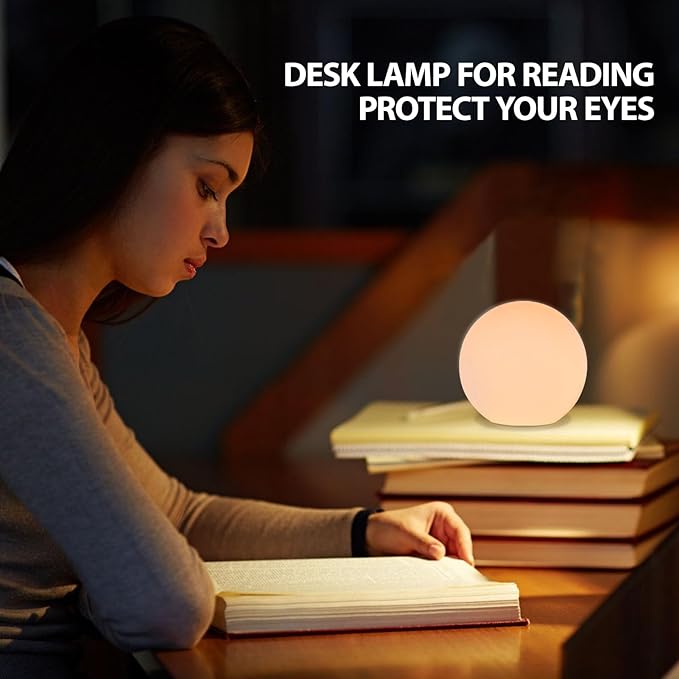 6 Inch Ball Table Lamp with Glass Shade, Ball Light Bookshelf Lamp for Bedroom, Dorm, Office and Bedroom Bookshelf Reading Decoration, Without Bulb