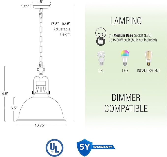 Kira Home Belle 14" Modern Industrial Gold Pendant Light with Dome Shade, Retro Metal Gold Hanging Light, Cool Brass Finish