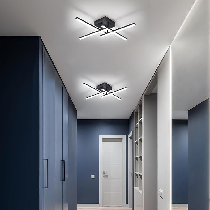 ElDISUNY Modem LED Ceiling Light, 24w Black Sputnik Ceiling Light, 6500K Cool White Flush Mount Ceiling Light Fixture for Bedroom Hallway Living Room Dining Room Coridor Kitchen