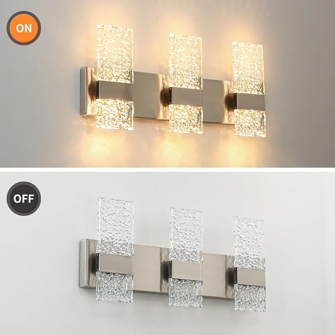 Modern Brushed Nickel 6-Lights Bathroom Vanity Light, Eleglant Nickel LED Bathroom Light Fixtures over Mirror, Dimmable Acrylic Shade Wall Lighting Fixtures, Hardwired Wall Light(H9.25in, L21.26in)