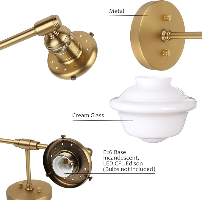 Pathson 2-Lights Milk White Glass Wall Sconce Lights, Modern Classic Wall Vanity Lighting for Living Room Bathroom Bedroom